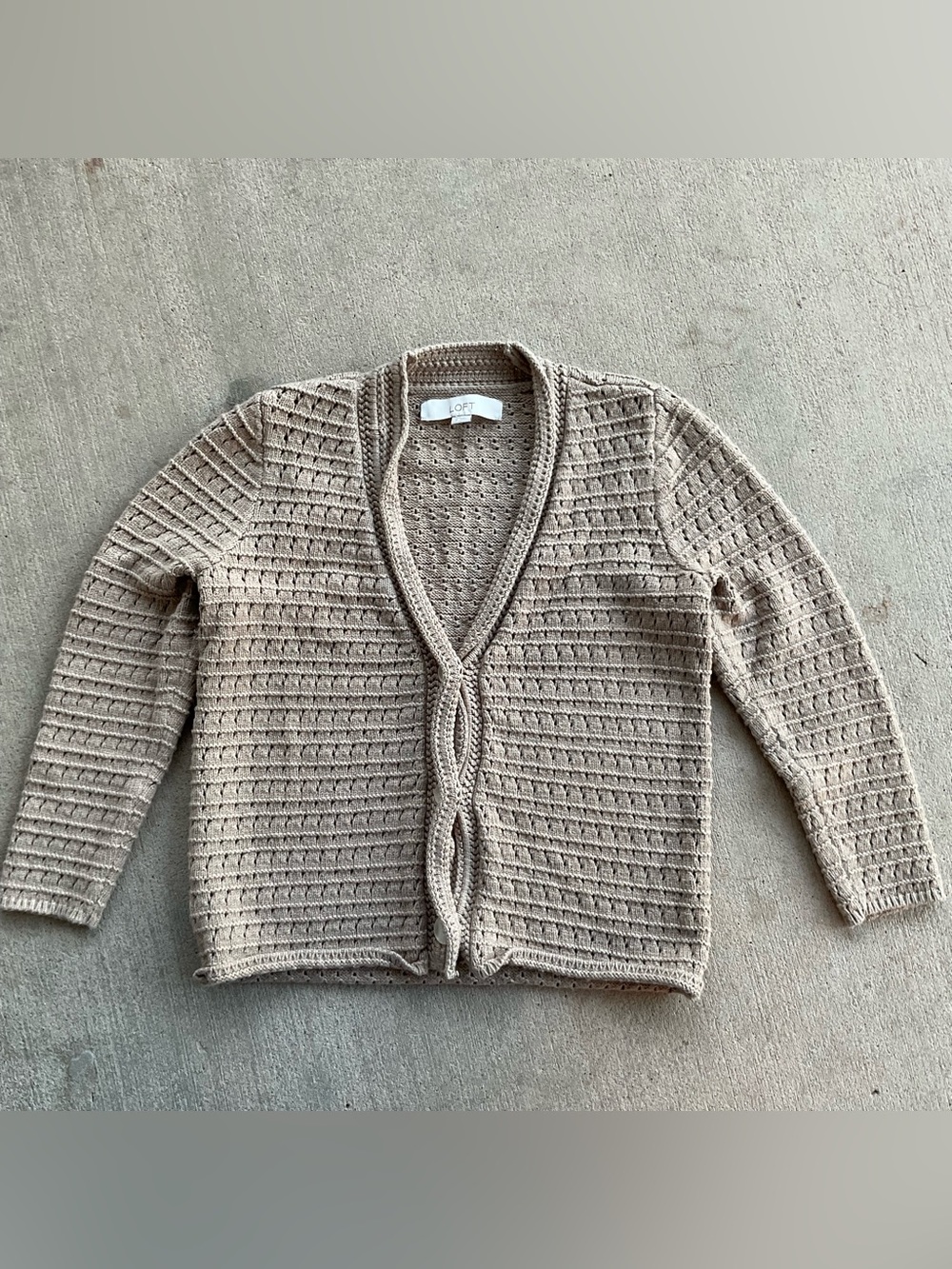 LOFT Taupe Open-Front Knit Cardigan